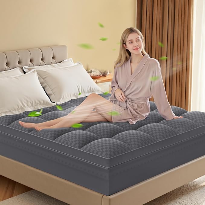 Queen Mattress Topper, 4.5 Inch Memory Foam Mattress Topper for Back Pain - 2.5" Cooling Memory Foam Soft and Supportive + 2" Pillow Top Mattress Pad Cover, with 8-21" Deep Pocket, Dark Gray