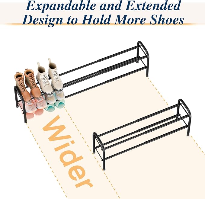 ENJOYBASICS 2 Tier Expandable Shoe Rack for Closet, Free Standing Metal Shoe Shelf Storage Organizer Holder 12 Pairs, Adjustable Width Shoe Rack for Entryway Small Space, Black - Image 5