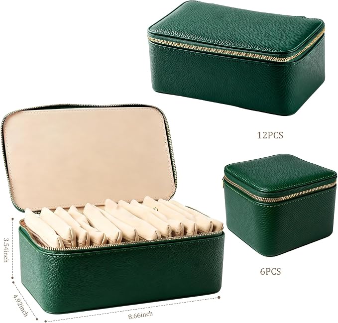 Travel Jewelry Organizer, Travel Jewelry Box with 12 Velvet Zipped Pouches Bags for Jewelries Necklaces Rings Earrings Sorting Storage for Women Girl Gifts, Mint Green - Image 3