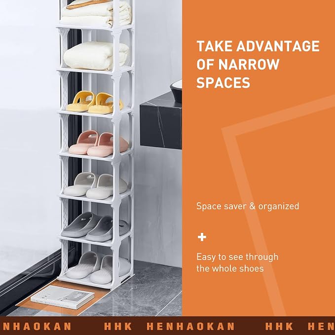 5 Tiers Shoe Rack Organizer for Closet Shoe Holder Storage Narrow Plastic Vertical, Free Standing Shoe Rack Shelf for Entryway Stackable Stability DIY, Grey - Image 6