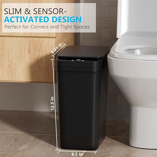 jinligogo 3Pack Bathroom Small Trash Can with Lid, 2.6 Gallon Touchless Automatic Garbage Can Slim Waterproof Motion Sensor Smart Trash Bin for Bedroom, Office, Living Room-Black - Image 3