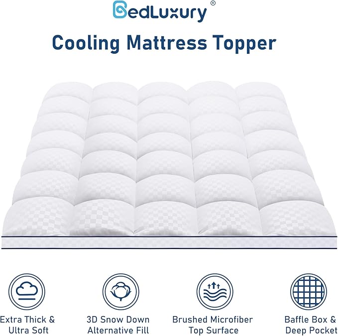 Full Mattress Topper Extra Thick Pillowtop Cooling Mattress Topper Plush Mattress Pad Cover Protector with 8-21 Inch Deep Pocket 3D Snow Down Alternative Fill White