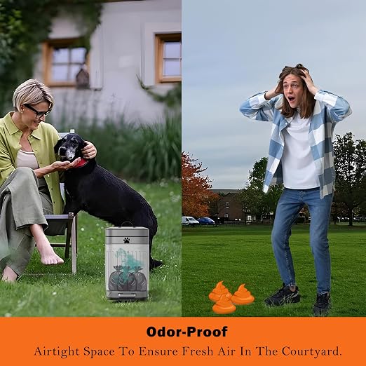 Dog Poop Trash Can Outside, 5L/1.3Gal Metal Dog Waste Trash Can with Lid, Foot Pedal, Pet Waste Container with 40 Bags, Poop Bucket with Lid Soft Close for Pet, Grey - Image 6
