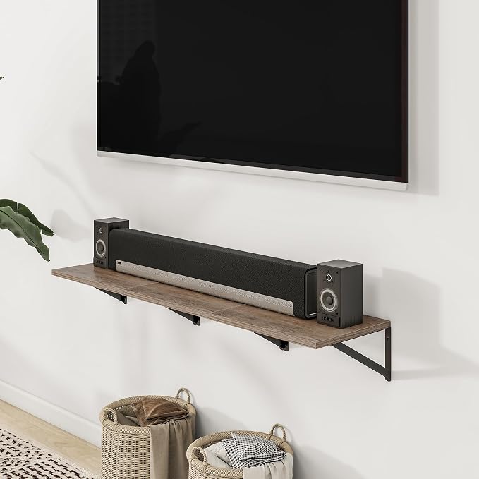 Heimlove Deep Floating Shelves for Wall, 12 Inch Deep Floating Shelves Set of 3, 16W x 12D Wood Wall Shelves, Wide Wood Shelves with Metal Bracket for Living Room, Kitchen, Office, Bedroom - Grey - Image 7