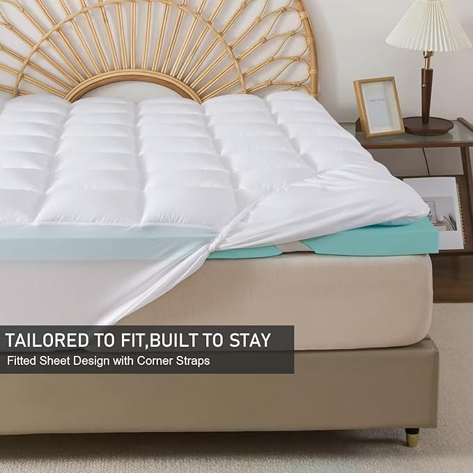 Memory Foam Mattress Topper 3inch（2inch+1inch） Queen Size, Pressure-Relieving Bed Topper with Secure Strap Design for Back Pain, Soft and Supportive, Shredded Memory Foam