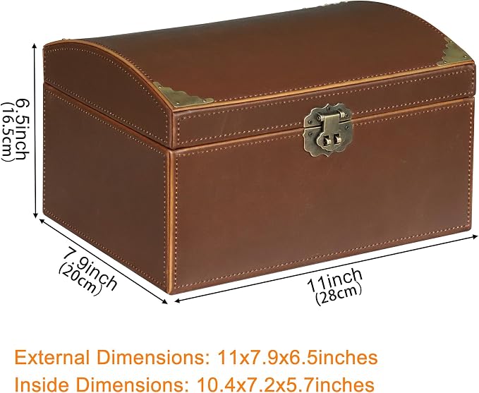 HofferRuffer Faux Leather Decorative Box, Large Wooden Structure Keepsake Box Accessory Organizer Jewelry Organizer with Hinged Lid, Storage Container for Home or Office (Antique Brown) - Image 2