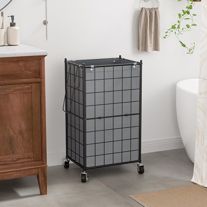 WOWLIVE Laundry Hamper with Wheels,Metal Wire Frame Rolling Laundry Basket with Removable bag,100L Dirty Clothes Hamper Organizer Dorm Room Storage for Bedroom,Bathroom,Grey - Image 2