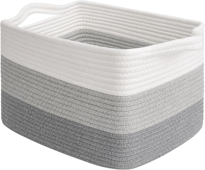 Goodpick Woven Storage Basket, Closet Storage Bins for Books, Towels, Cotton Rope Organizer with Handles, Square Toy Gift Basket for Kids, Gradient Gray, 13 x 10 x 9 Inches by Goodpick