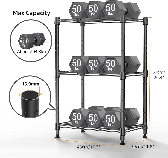 M MZG 450 lbs Steel Storage Shelving 3-Tier Utility Shelving Unit Steel Organizer Wire Rack for Home,Kitchen,Office (11.8" D x 17.7" W x 26.3" H) - Image 3