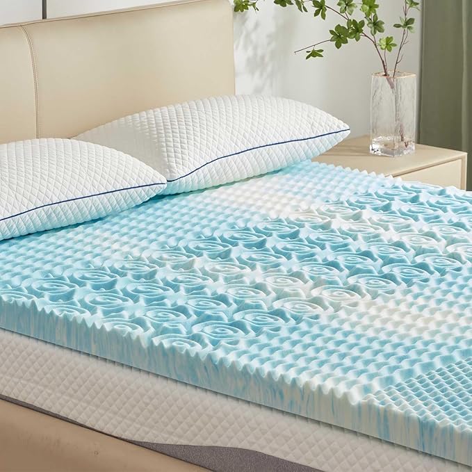 SINWEEK 1.5 Inch Mattress Topper 5-Zone Memory Foam Mattress Topper Pressure Relieve Soft Mattress Pad, CertiPUR-US Certified, Twin Size Blue