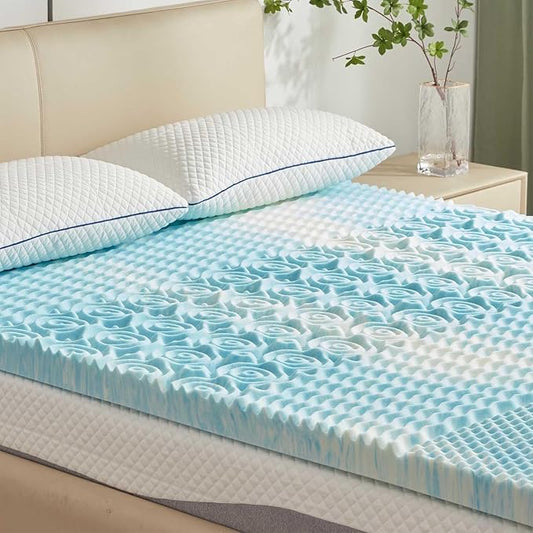SINWEEK 1.5 Inch Mattress Topper 5-Zone Memory Foam Mattress Topper Pressure Relieve Soft Mattress Pad, CertiPUR-US Certified, King Size Blue