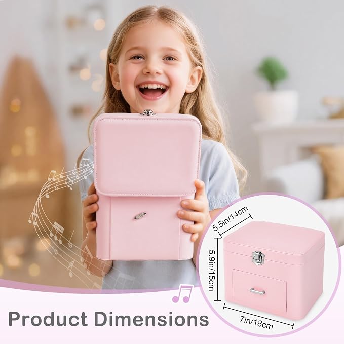 Basumee Musical Jewelry Box for Girls PU Leather Music Box with Drawer Large Kids Jewelry Organizer with Unicorn/Ballerina Jewelry Storage for Little Girls Ages 3–10, Birthday & Holiday Present - Image 5