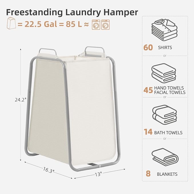 STORAGE MANIAC Metal Rack Laundry Hamper, 85L Large Laundry Basket with Convenient Handle, Freestanding Dirty Clothes Hamper for for Dorm, College, Small Space, Closet, Bedroom, Beige - Image 3