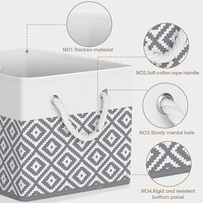 StorageTastic Storage Bins, 6-Pack Large Storage Box with Rope Handles, Collapsible Storage Basket for Organizing Books,Clothes,Rhombic Grey - Image 4