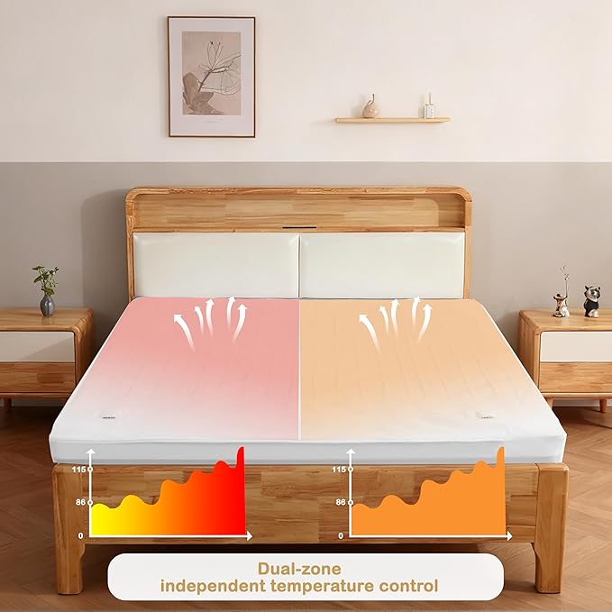 Electric Mattress Pad Queen Size 60"x80" with 10 Hours Auto Off 4 Heat Setting Dual Controller Fit Up to 15 Inch Deep Pocket, Machine Washable - White