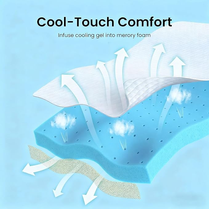 Marsail Queen Size Memory Foam Mattress Topper, 3 Inch Cooling Gel Infused with Soft Cover, CertiPUR-US and Oeko-TEX Certified, Sofa, RV, Camping
