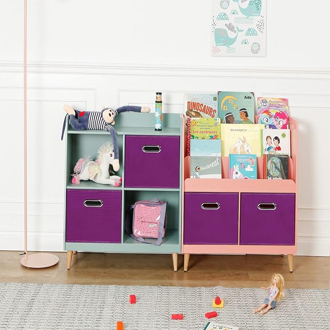 Fabric storage bins Cubes, Fabric Cube Organizer with Handle, Foldable Cube Bins for Cloth or Accessary Storage, 11x11x11, Set of 8, (Purple) - Image 4