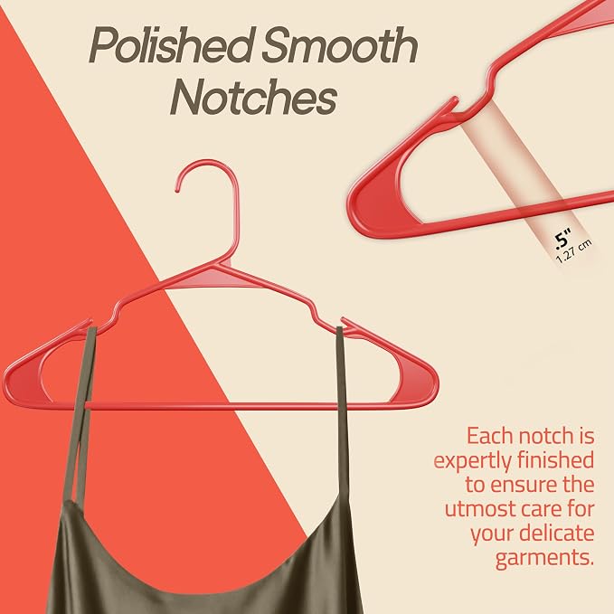 Plastic Clothes Hangers – Heavy Duty Hanger Set, for Organizing Clothes, Dresses, and Coat, Holds Up to 5 lbs, Space-Saving Hangers with Non-Slip Shoulder Grooves, Pack of 5, Red - Image 6