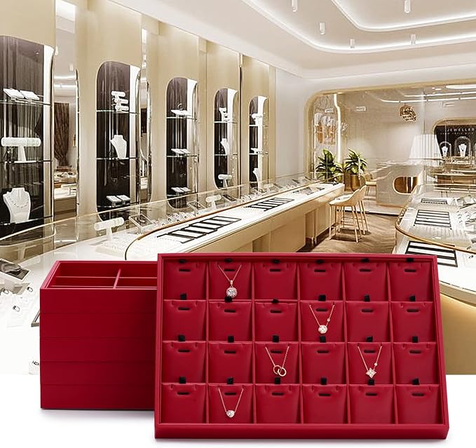 Oirlv Gorgeous Red Leather Jewelry Tray 12 Grid Jewelry Drawer Organizer Bracelet Earrings Watches Storage - Image 2
