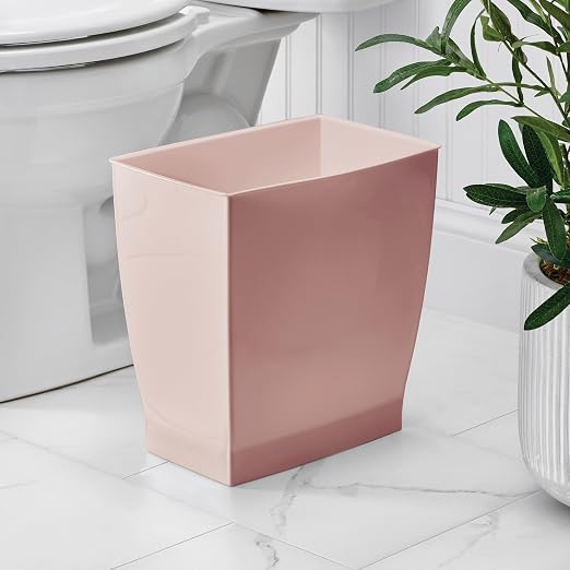 iDesign Small Plastic Bathroom Trash Can, Slim Rectangle Garbage Bin for Bedroom, Office, Dorm, Pink - Image 5
