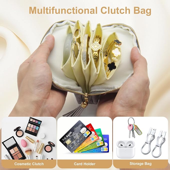 Small Travel Jewelry Case, Mini Jewelry Box, Purse Organizer Pouches for Travel and Everyday Jewelry Organizer Storage (Gray) - Image 5