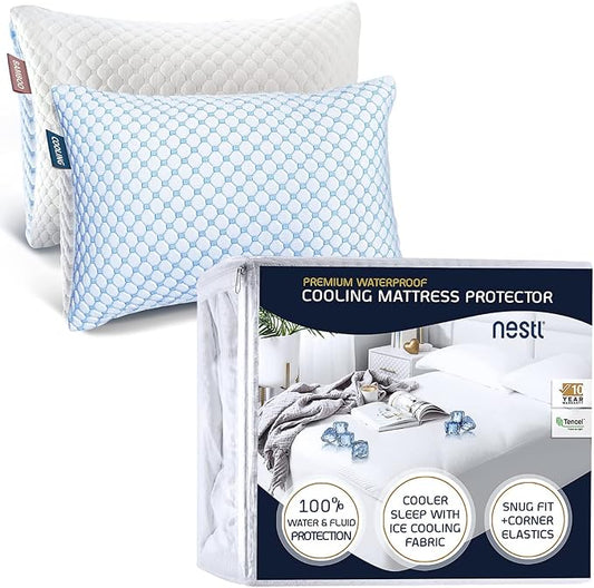 Nestl Waterproof Mattress Protector, Washable Mattress Cover, Fitted Mattress Pad with 17" Deep Pocket (Full + 2 Pillows)
