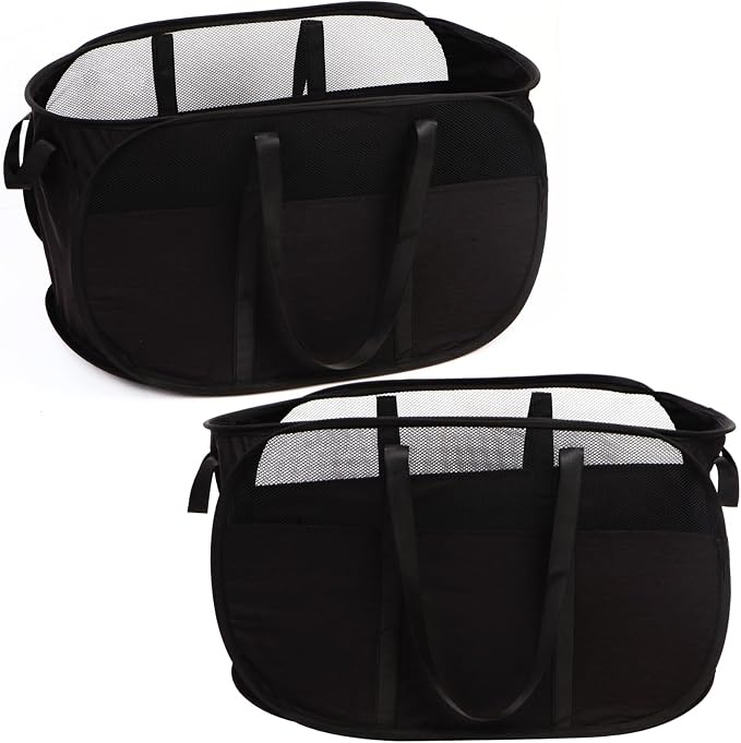 2 Pcs Collapsible Laundry Baskets, Tear Proof Pop Up Laundry Hamper with Dual Handles, Durable Foldable Laundry Basket, Easy to Carry Laundry Hamper for Home, Laundry Room, Bedroom, Dorm, Travel Black by BATTOO