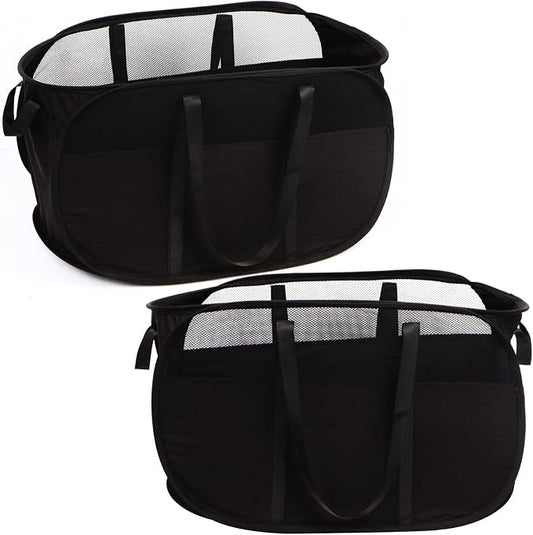 2 Pcs Collapsible Laundry Baskets, Tear Proof Pop Up Laundry Hamper with Dual Handles, Durable Foldable Laundry Basket, Easy to Carry Laundry Hamper for Home, Laundry Room, Bedroom, Dorm, Travel Black by BATTOO