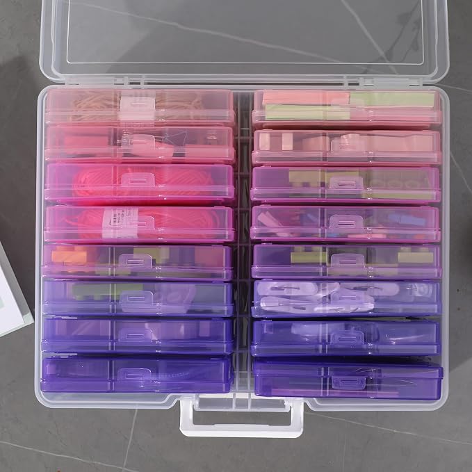 novelinks Transparent 4" x 6" Photo Cases and Clear Craft Keeper with Handle, 16 Inner Photo Organizers & Photo Storage Box, Plastic Photo Storage Containers (Pink Purple Gradient) - Image 6