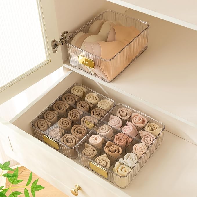 Sock Organizer for Drawer, 15 Compartments Detachable Plastic Underwear Drawer Organizer with Lid for Closet, Compartment Storage Ideal for Socks, Bras, Ties, and Scarves (Sock) - Image 3