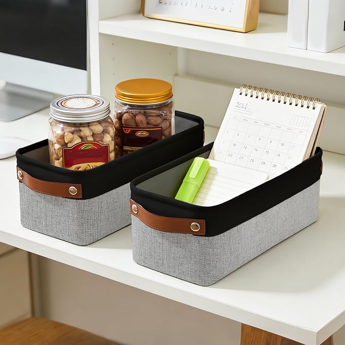 Bagnizer Small Fabric Storage Baskets, 15x6x5 inch Narrow Storage Bins 4-Pack Long Storage Basket for Organizing with Handles, Decorative Basket for Closets, Shelves, Toilet Paper, Grey - Image 4
