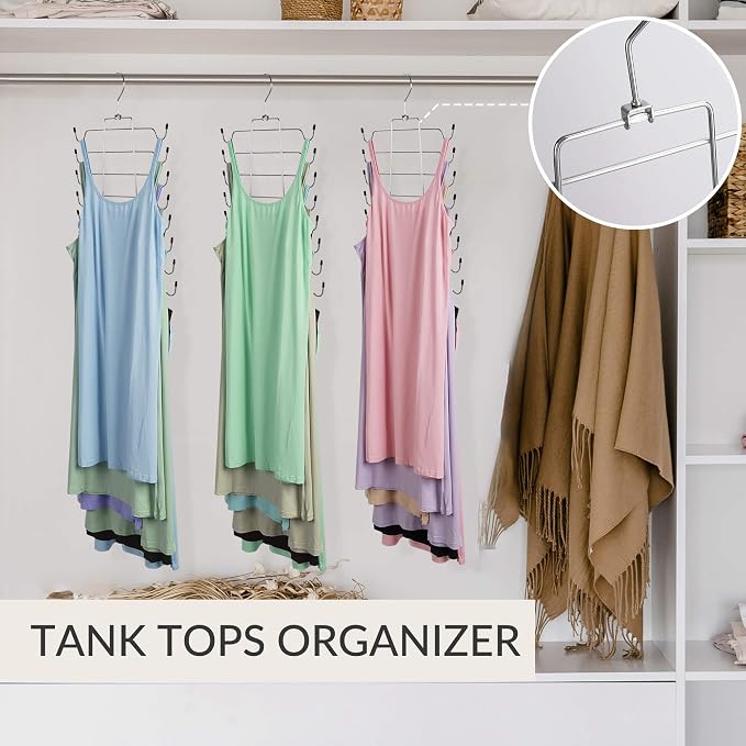 ZEDODIER 6 Pack Tank Top Hanger Space Saving, Bra Hangers for Closet Organizer, Hanging Bra Organizer Tank Tops Holder with 48 Hooks, Metal Closet Organizers and Storage Small Space Solutions, Silver - Image 4