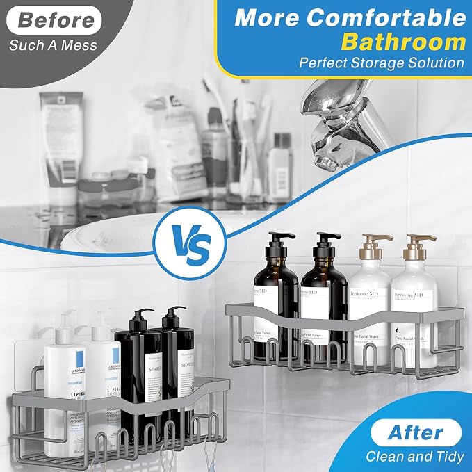 EUDELE Shower Caddy 2 Pack, Adhesive Shower Organizer for Home Decor & Kitchen Storage, No Drilling, Rustproof Stainless Steel Bathroom Shelf Organizer - Image 3