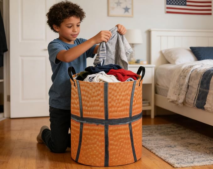 Kids Laundry Basket Basketball Hamper for Nursery Boys Hamper Cute Kids Storage Bin Room Decor for Home(Basketball) - Image 3