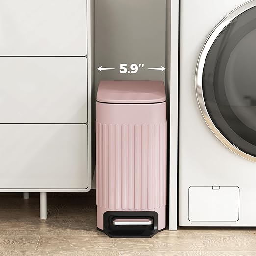 TrashAid Pink Bathroom Trash Can, 1.6 Gallon Stainless Steel Small Garbage Can with Lid, Step Pedal, Cute Wastebasket for Bathroom, Office, Bedroom, RV, Pink - Image 2