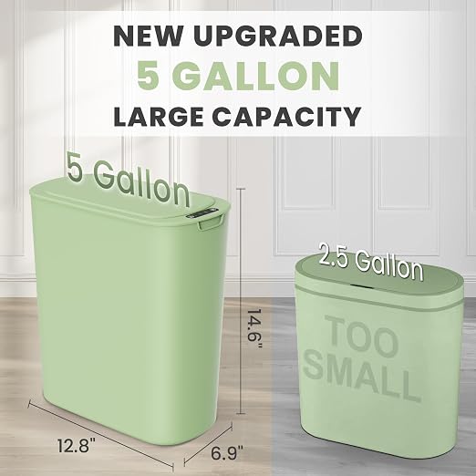 Cesun Motion Sensor Trash Can, 5 Gallon Automatic Bathroom Garbage Can with Lid, Touchless Smart Plastic Slim Wastebasket for Bathroom, Office, rv, Bedroom, Living Room, Green - Image 2