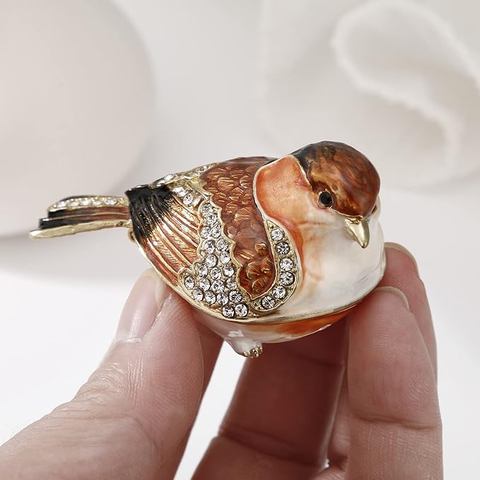 Hand Painted Enamel Goldfinch Trinket Box for Home Decor, Hinged Jewelry Organizer for Ring Earrings, Unique Figurine Keepsake Collectible Personalized Elegant Handmade Ornament Gifts (Gold Finch) - Image 6