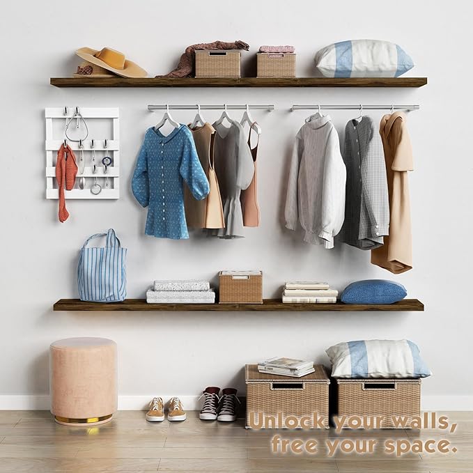 Forbena 36 Inch Floating Shelves for Wall Long Set of 3, Large Deep Wall Shelves for Bedroom Living Room Decor, Rustic Wood Floating Shelf for Kitchen Closet Office TV Plants Books (Dark Brown) - Image 6