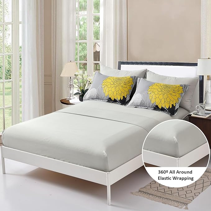 Yiran 7 Pieces Bed in a Bag Comforter Set Yellow Floral Comforter Flowers Soft Microfiber Bedding Set King Size (1 Comforter 1 Flat Sheet 1 Fitted Sheet 2 Pillowshams 2 Pillowcases)