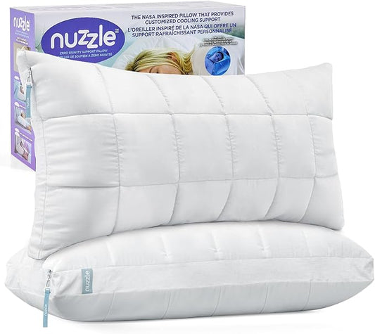 Nuzzle Pillows King Size Set of 2 Cooling Adjustable Pillows for Side Sleepers, Luxury Hotel Collection Bed Pillows – Best Adjust Height Soft Firm Pillows for Back, Stomach and Side Sleepers
