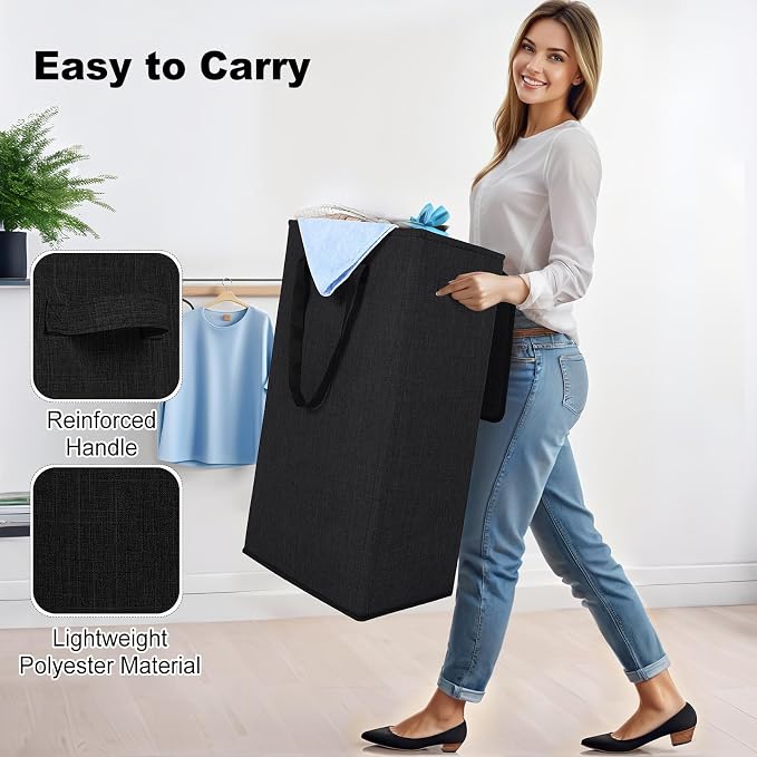 Odonata 75L Slim Laundry Hamper with Lid,Large Foldable Laundry Basket with Removable Bag and Handles Tall Collapsible Dirty Clothes Basket Great for Bedroom, Bathroom, Dorm, College,RV.(Black, 75L) - Image 7