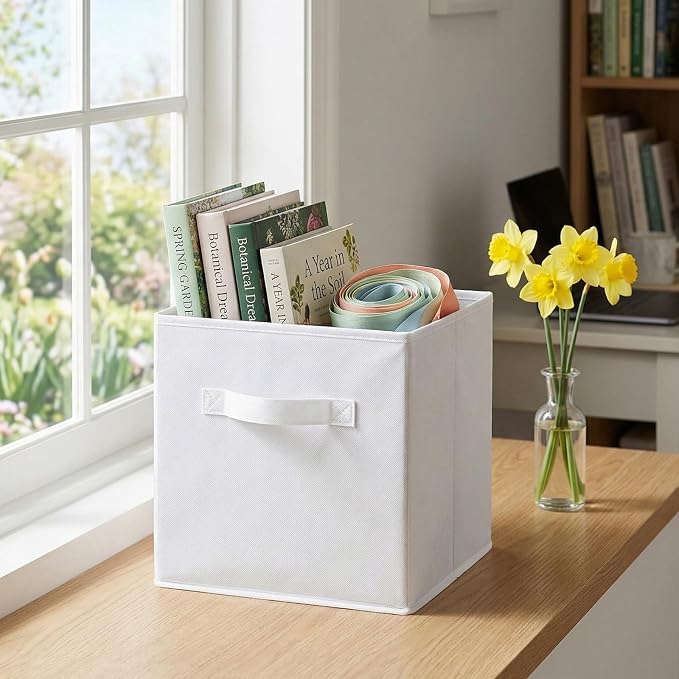 ShellKingdom Storage Bins, Foldable Fabric Storage Cubes and Cloth Organizer Drawer for Closet and Toys, 6 Pack (White) - Image 6