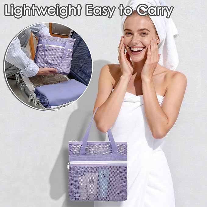 GYEUKHAM Mesh Shower Caddy Portable Shower Bag for Travel, Gym, Camping – Quick-Dry Hanging Toiletry Organizer with Zipper Pockets for Bathroom Essentials,Purple - Image 5
