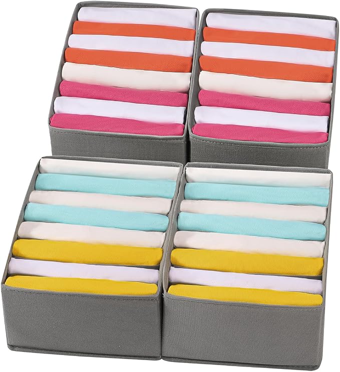 Coorganisers4 Packs T-shirt Drawer Organizers for Clothing,8 Grids Compartment Wardrobe Storage Box, Clothes Organizer for Folded Clothes, T-shirt, Legging-12.59''x9.05''x5.9 by Coorganisers