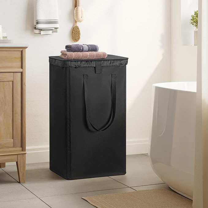 WOWLIVE 100L Laundry Hamper with Lid, Large Foldbale Laundry Basket with 2 Removable Bags and Handles, Tall Collapsible Dirty Clothes Hamper for Laundry Room, Bathroom, Dorm (Black) - Image 3