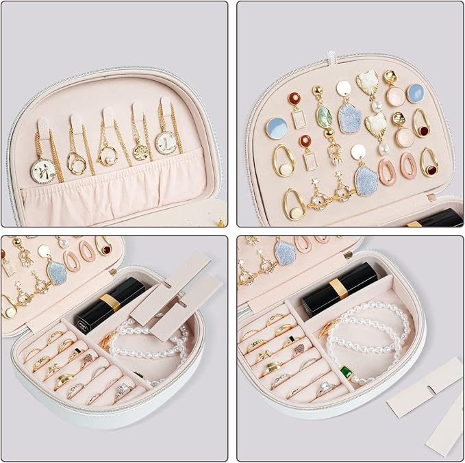 ProCase Travel Size Jewelry Box, Medium Portable Seashell-Shaped Jewelry Case, 2 Layer Mini Jewelry Organizer in PU Leather for Women -White - Image 3
