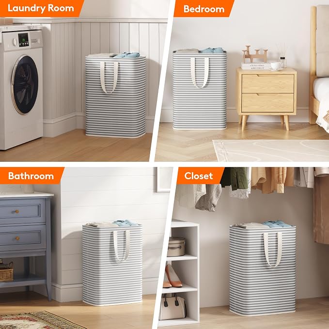 Lifewit 1 Pack Laundry Basket 65L Each, Collapsible Clothes Hamper with Reinforced Handles, Freestanding Waterproof Design for Bedroom and Laundry Room, Grey 65L Total - Image 6