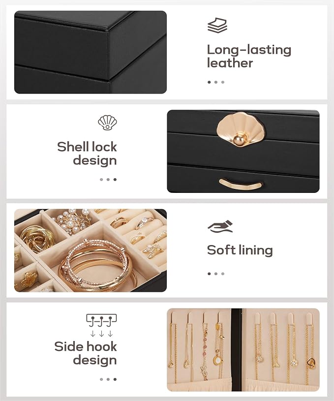 Enthralite Jewelry Box with 4 Drawers: Display Organizer for Earrings Necklaces - Gifts for Girls Women (Black) - Image 5