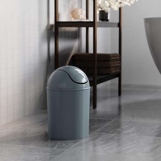 Umbra 1.25 Gallon Mini Waste Can with Removable Swing-Top Lid - Small Garbage Bin for Kitchen, Bathroom, Bedroom, Office - Compact Trash Can Fit Under Tables & Counters - Slate Blue - Image 5
