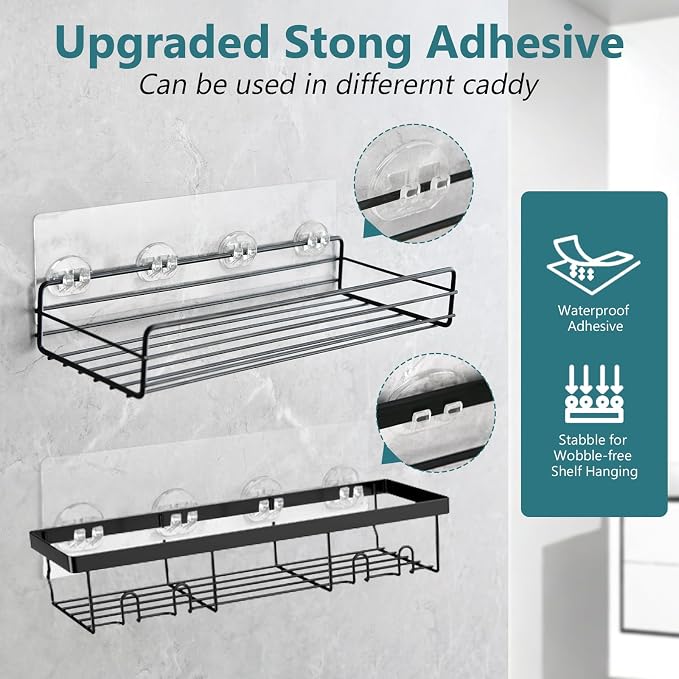 4 Pack Shower Caddy Adhesive Replacement, Strong Shower Shelf Adhesive Hooks for Corner Shelf Basket, Bathroom Rack, Kitchen Rack and Soap Holder - Image 4